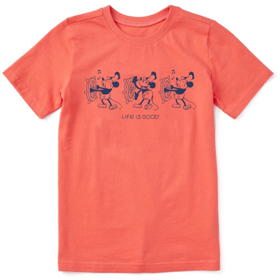 Kids Life is Good Graphic Tees | Kids Clean Steamboat Willie At The Helm Crusher Tee Mango Orange