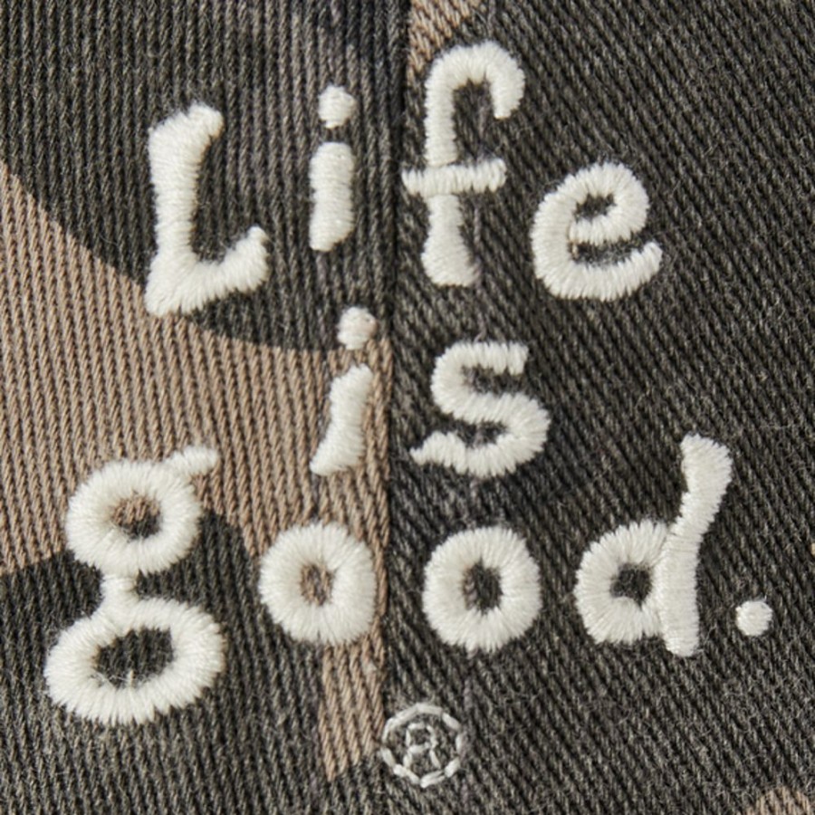 Men Life is Good Hats | Lig Vintage Wordmark Stacked Chill Cap Slate Gray