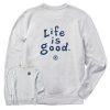 Men Life is Good Sweatshirts & Hoodies | Men'S Lig Vintage Wordmark Stacked Simply True Fleece Crew Light Heather Gray