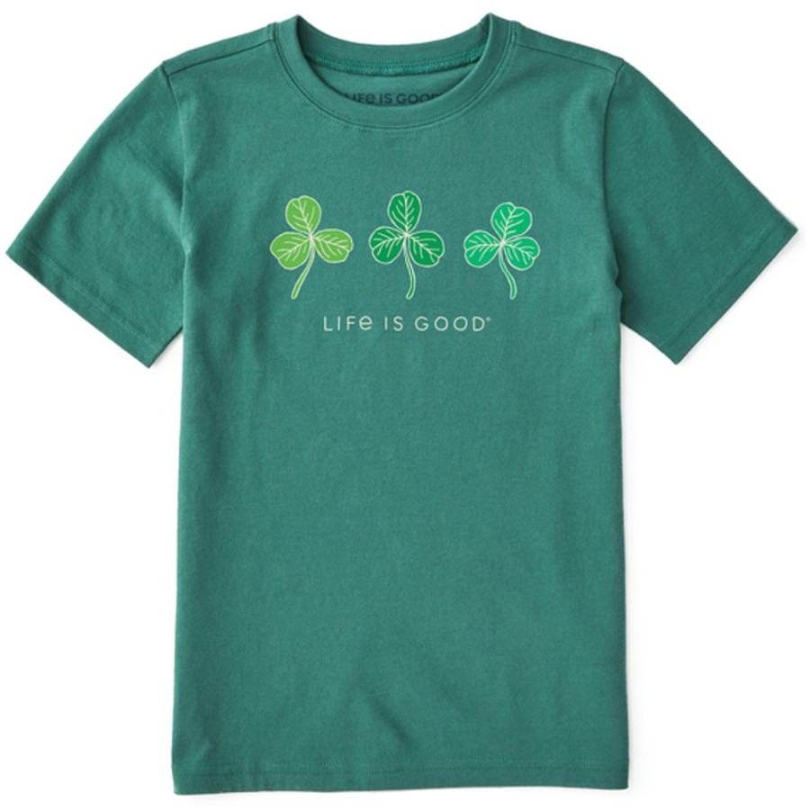 Kids Life is Good Graphic Tees | Kids Fineline 3 Clovers Crusher Tee Spruce Green