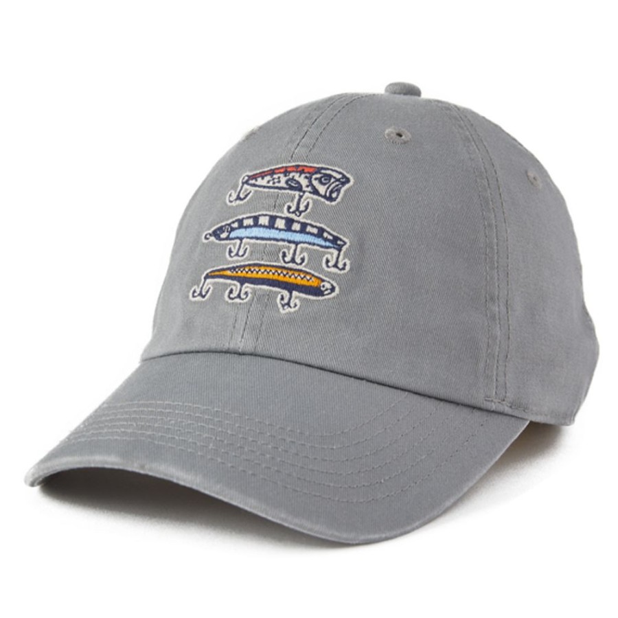 Men Life is Good Hats | Fish More Worry Less Hooks And Tackle Chill Cap Slate Gray