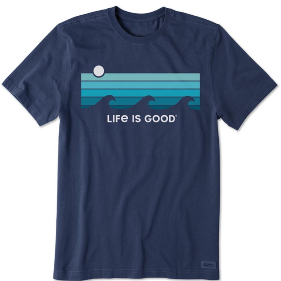 Men Life is Good Graphic Tees | Men'S Retro Wave Stripe Short Sleeve Tee Darkest Blue