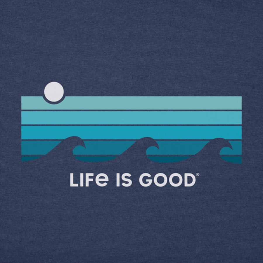 Men Life is Good Graphic Tees | Men'S Retro Wave Stripe Short Sleeve Tee Darkest Blue