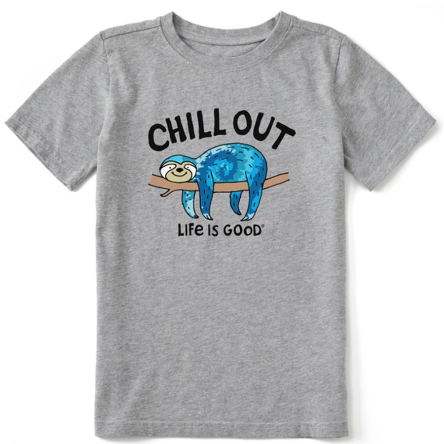 Kids Life is Good Graphic Tees | Kids Tie Dye Chill Out Sloth Crusher Tee Heather Gray