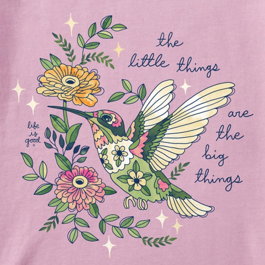 Women Life is Good Graphic Tees | Women'S Realaxed Little Thing Hummingbird Short Sleeve Tee Violet Purple