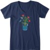 Women Life is Good Graphic Tees | Women'S Wildflower Jar Crusher-Lite Vee Darkest Blue