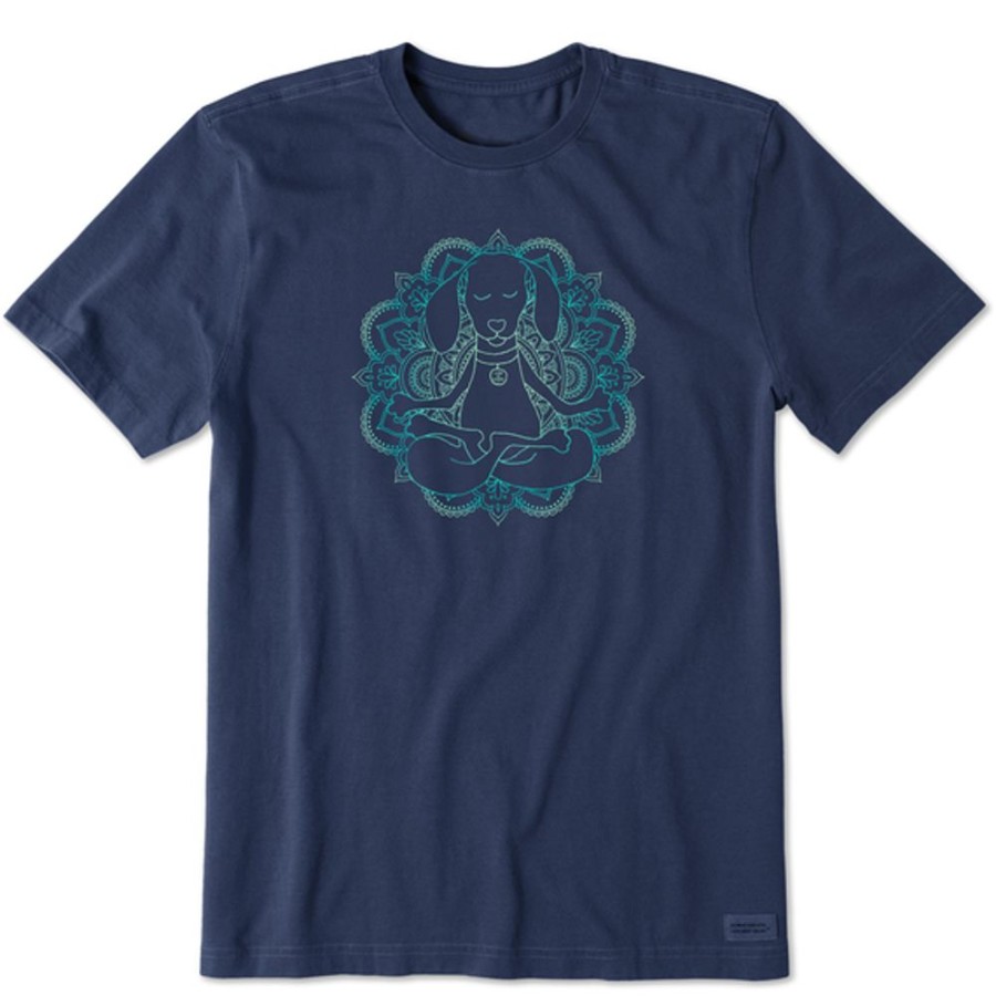 Men Life is Good Graphic Tees | Men'S Clean Mandala-Dog Short Sleeve Tee Darkest Blue