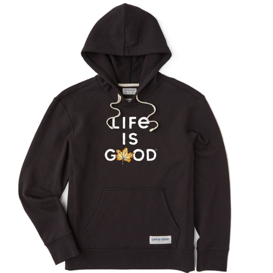 Women Life is Good Sweatshirts & Hoodies | Women'S Branded Stacked Lig W Leaf Simply True Fleece Hoodie Jet Black