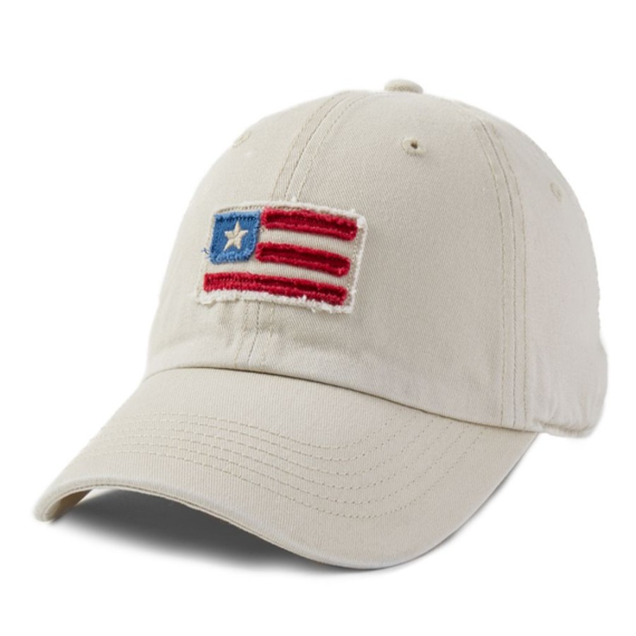 Men Life is Good Hats | American Flag Tattered Chill Cap Bone