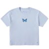 Women Life is Good Boxy Tees | Women'S Antique Floral Butterfly Boxy Crusher Tee Glacier Blue