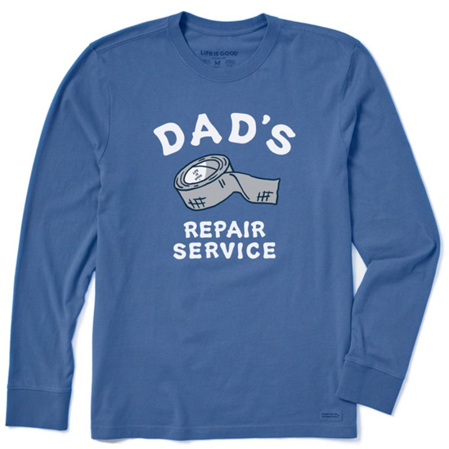 Men Life is Good Graphic Tees | Men'S Dad'S Repair Service Long Sleeve Crusher Tee Vintage Blue