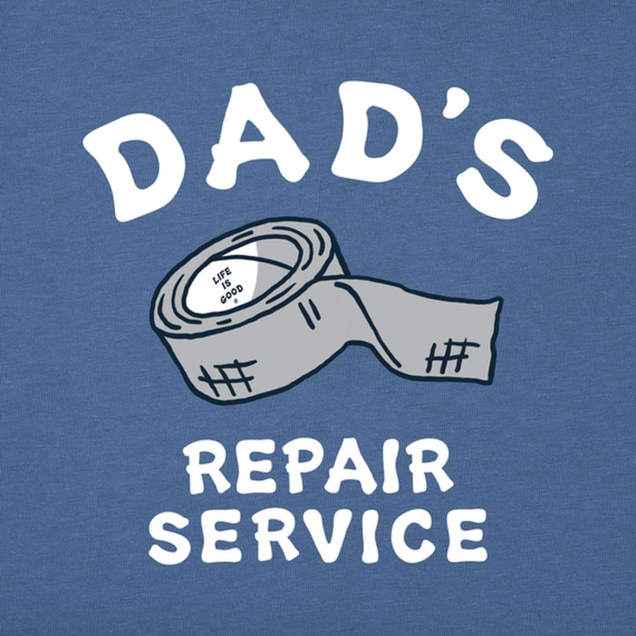 Men Life is Good Graphic Tees | Men'S Dad'S Repair Service Long Sleeve Crusher Tee Vintage Blue