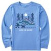 Kids Life is Good Graphic Tees | Kids Bernese Hiking Through The Woods Long Sleeve Crusher Tee Cornflower Blue