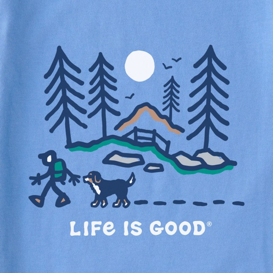 Kids Life is Good Graphic Tees | Kids Bernese Hiking Through The Woods Long Sleeve Crusher Tee Cornflower Blue