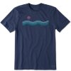 Men Life is Good Graphic Tees | Men'S Linear Waves & Sun Short Sleeve Tee Darkest Blue