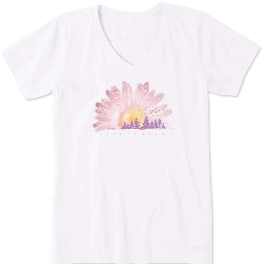 Women Life is Good Graphic Tees | Women'S Macro Micro Watercolor Daisy Camp Crusher Vee Cloud White