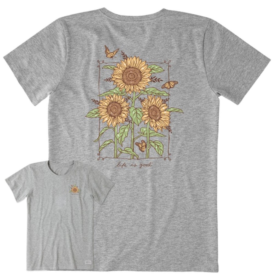 Women Life is Good Graphic Tees | Women'S Realaxed Sunflowers & Monarchs Crusher Tee Heather Gray