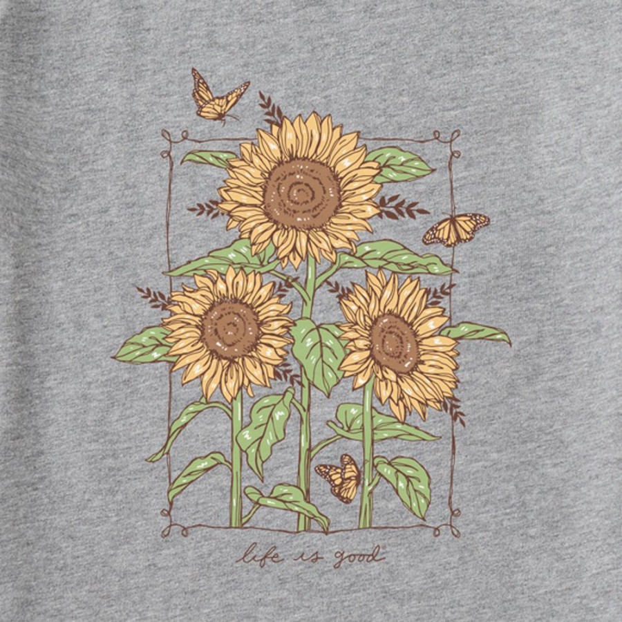 Women Life is Good Graphic Tees | Women'S Realaxed Sunflowers & Monarchs Crusher Tee Heather Gray