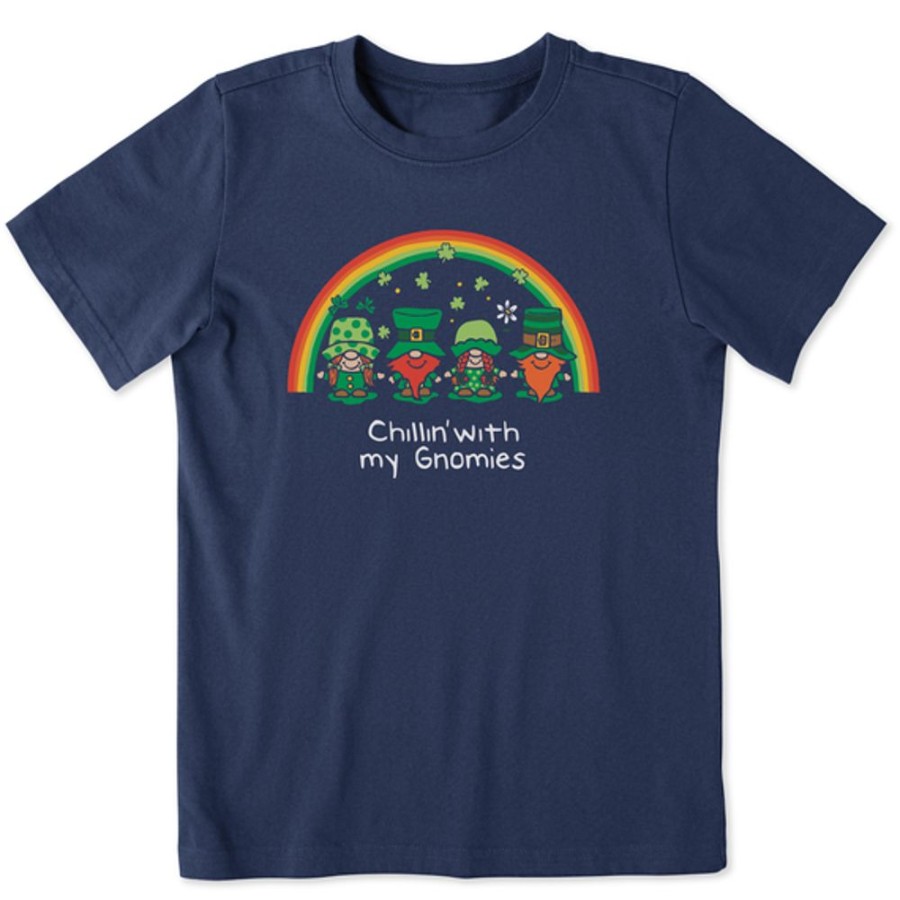 Kids Life is Good Graphic Tees | Kids Leprechaun Rainbow Gnomes Crusher Tee Darkest Blue