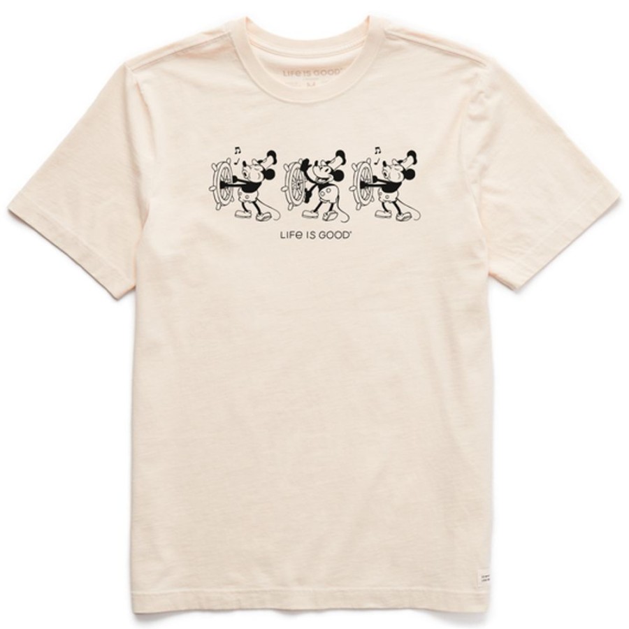 Men Life is Good Graphic Tees | Men'S Clean Steamboat Willie At The Helm Crusher Tee Putty White