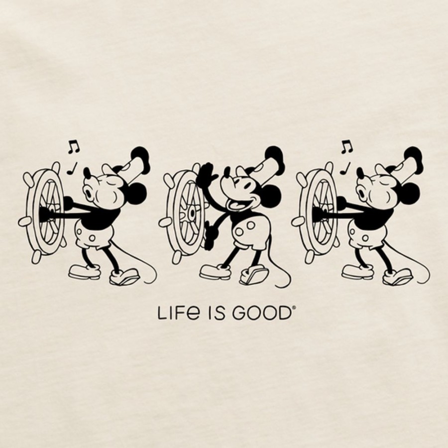 Men Life is Good Graphic Tees | Men'S Clean Steamboat Willie At The Helm Crusher Tee Putty White