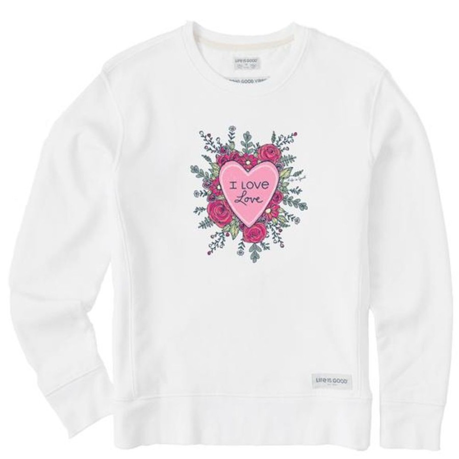 Women Life is Good Sweatshirts & Hoodies | Women'S I Love You Heart Florals Simply True Fleece Crew Cloud White