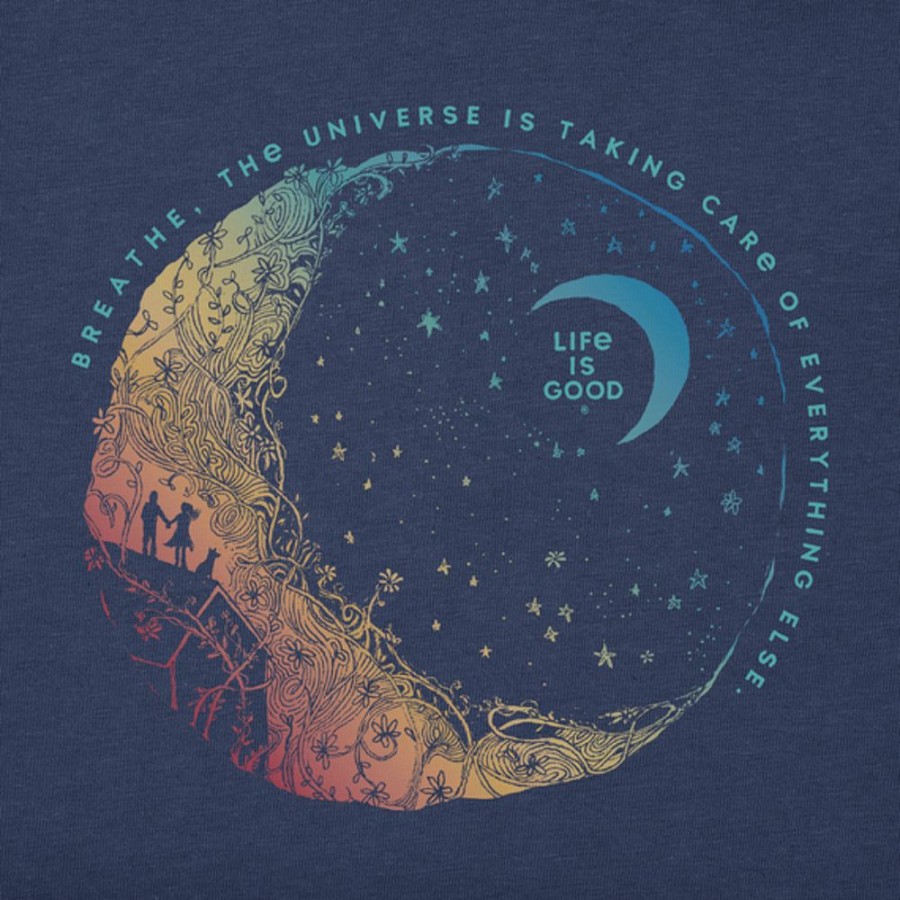 Women Life is Good Graphic Tees | Women'S Breathe Moon Long Sleeve Crusher Tee Darkest Blue