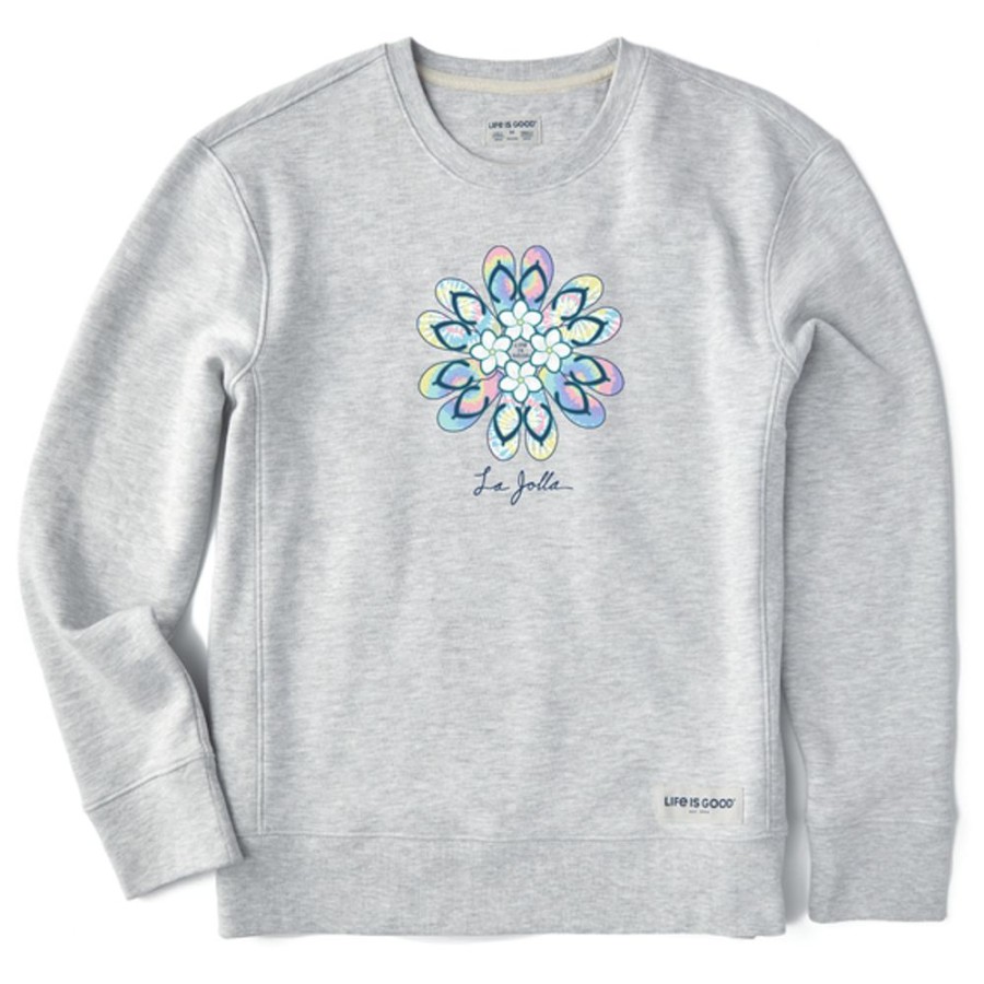 Women Life is Good Sweatshirts & Hoodies | Women'S La Jolla Flip Flop Flower Simply True Fleece Crew Light Heather Gray