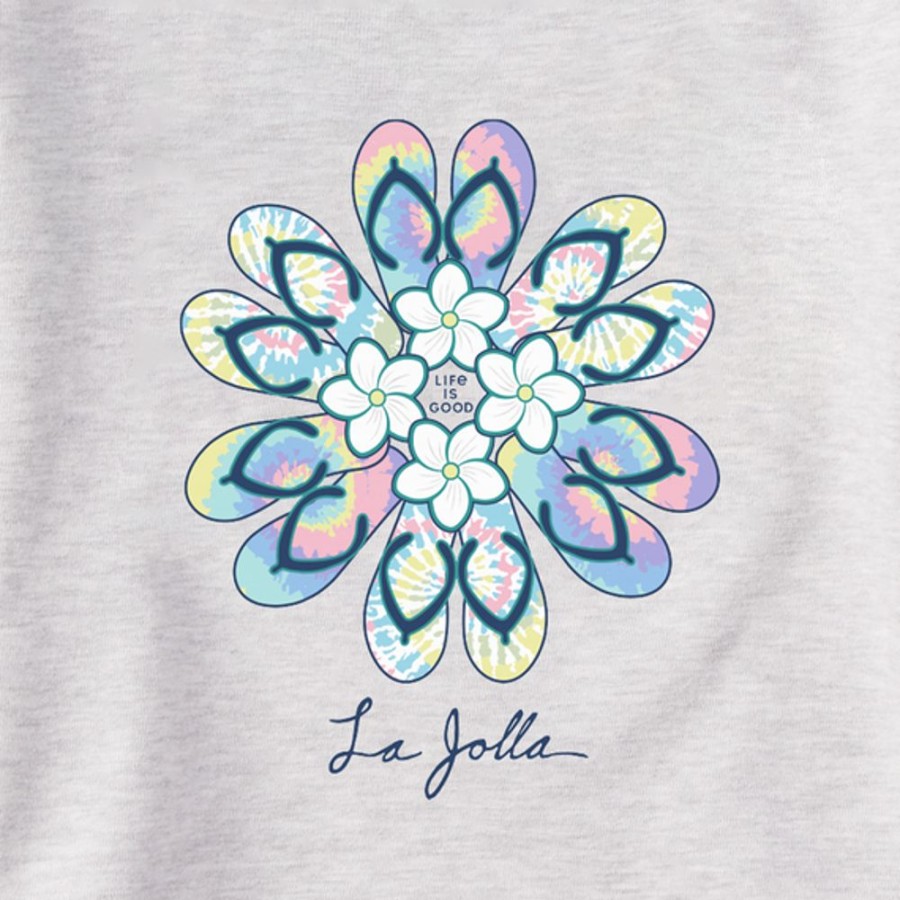 Women Life is Good Sweatshirts & Hoodies | Women'S La Jolla Flip Flop Flower Simply True Fleece Crew Light Heather Gray