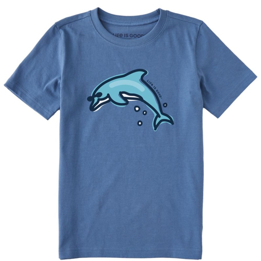 Kids Life is Good Graphic Tees | Kids Jumping Dolphin Crusher Tee Vintage Blue