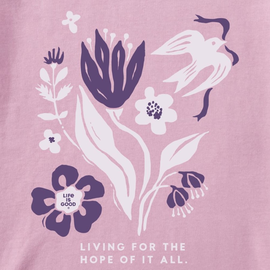 Women Life is Good Graphic Tees | Women'S Woodcut Flowers For The Hope Of It All Boxy Crusher Tee Violet Purple