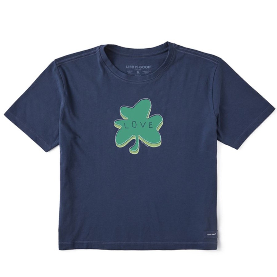 Women Life is Good Boxy Tees | Women'S Shamrock Love Boxy Crusher Tee Darkest Blue