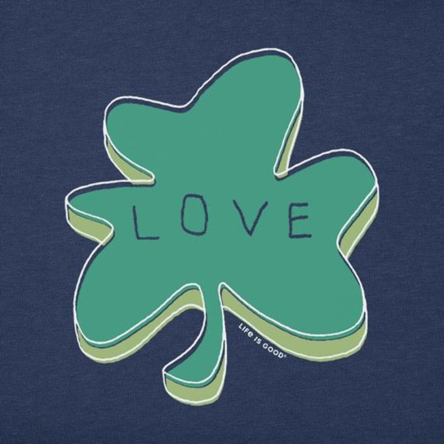 Women Life is Good Boxy Tees | Women'S Shamrock Love Boxy Crusher Tee Darkest Blue