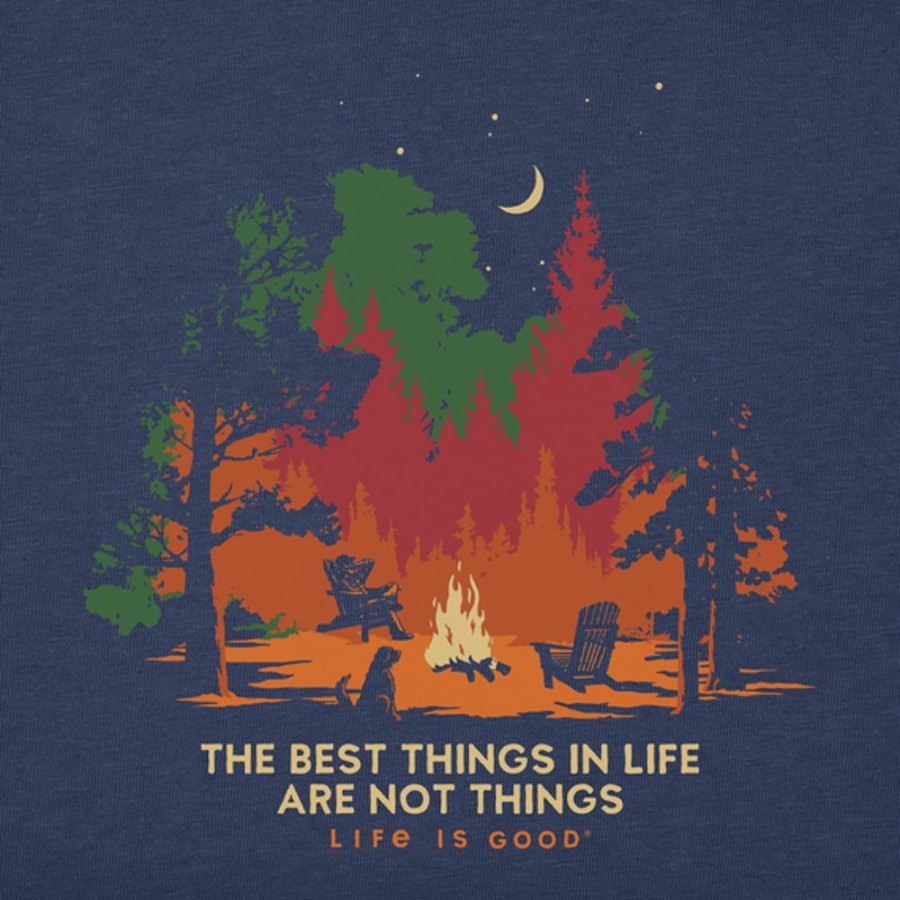 Men Life is Good Graphic Tees | Men'S Best Things Evening Campfire Short Sleeve Tee Darkest Blue