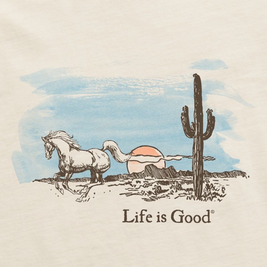 Women Life is Good Boxy Tees | Women'S Storybook Horse Cactus Boxy Crusher Tee Putty White