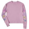 Women Life is Good Boxy Tees | Women'S Retro Flowers Long Sleeve Boxy Crusher Tee Violet Purple