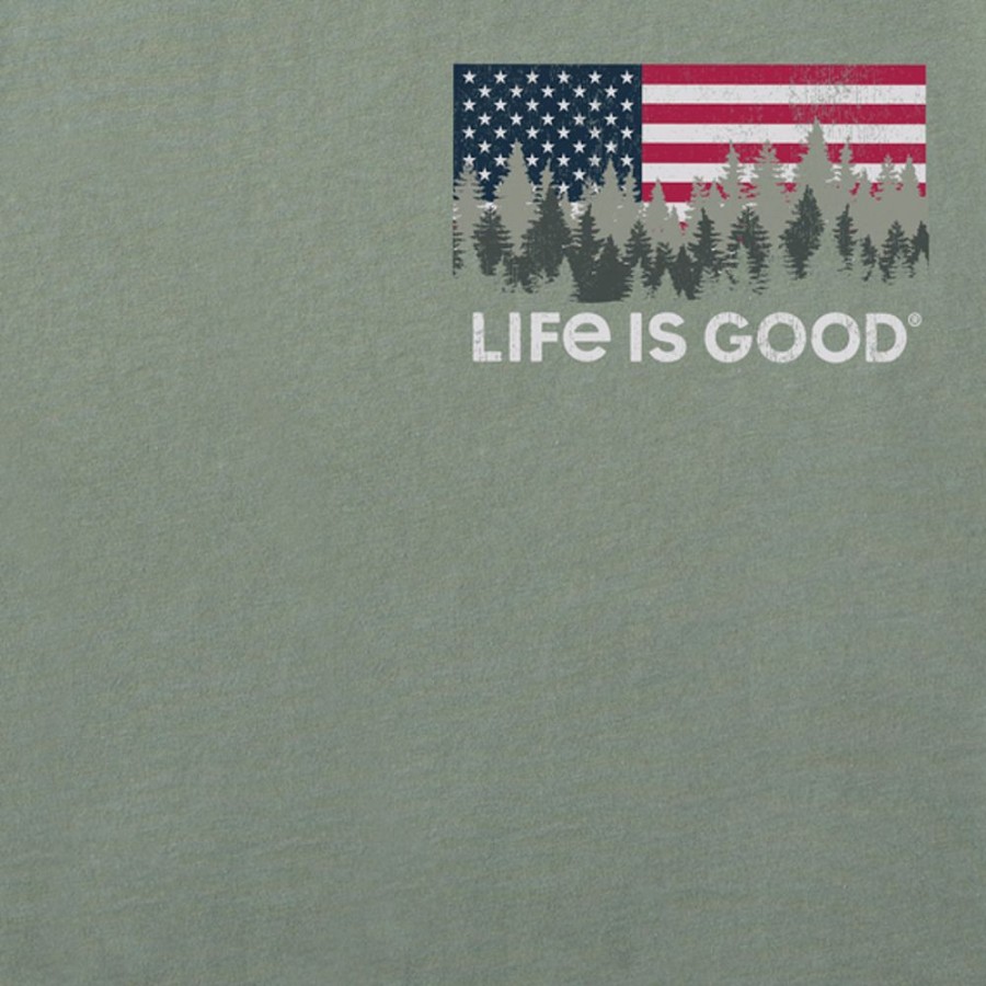 Men Life is Good Graphic Tees | Men'S Flag Forest Lig Short Sleeve Tee Moss Green