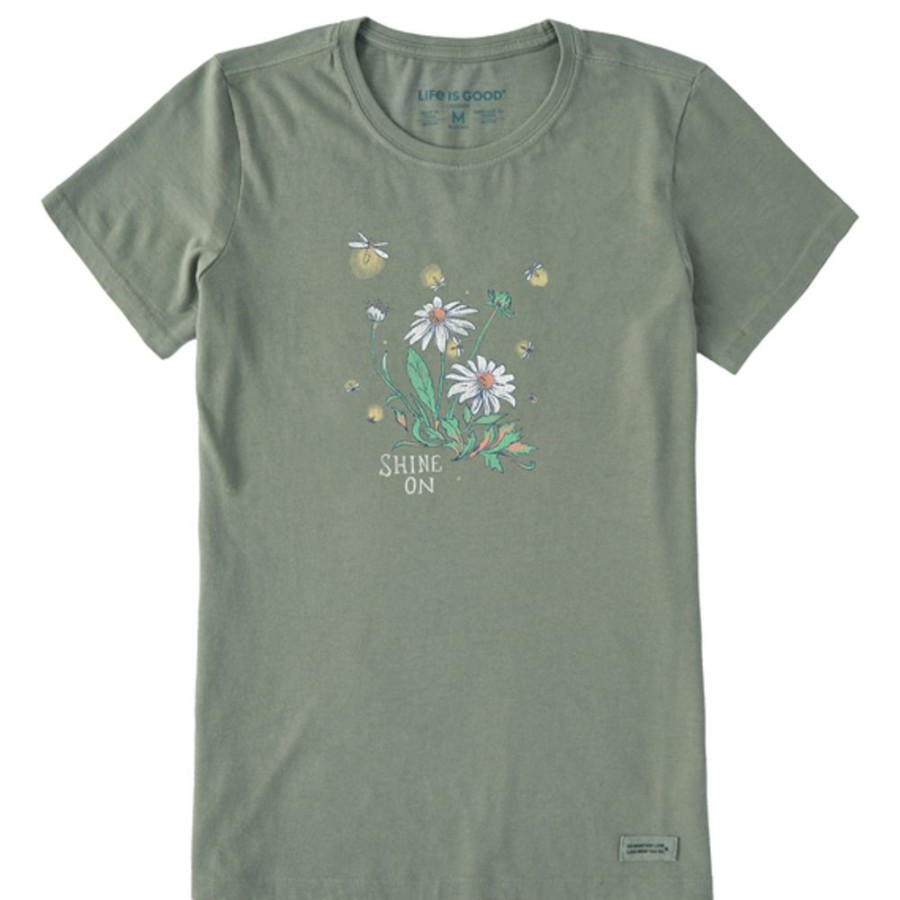 Women Life is Good Graphic Tees | Women'S Dreamy Shine On Daisies Crusher Tee Moss Green