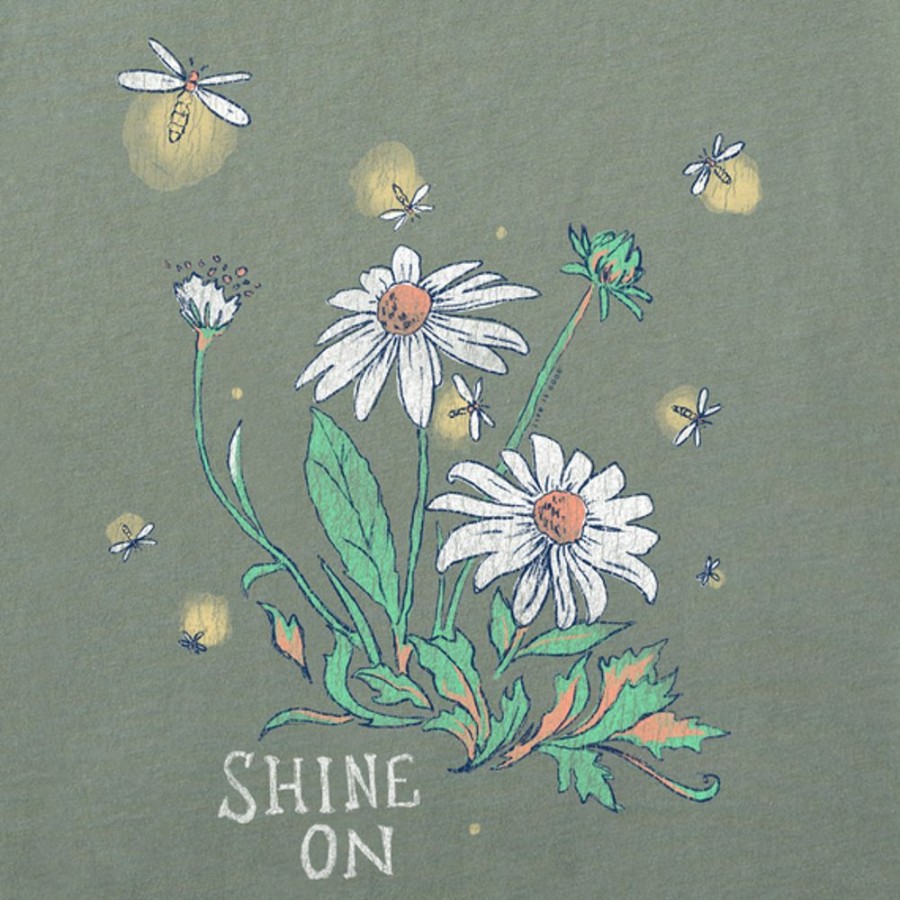 Women Life is Good Graphic Tees | Women'S Dreamy Shine On Daisies Crusher Tee Moss Green