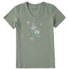 Women Life is Good Graphic Tees | Women'S Dreamy Shine On Daisies Crusher Vee Moss Green