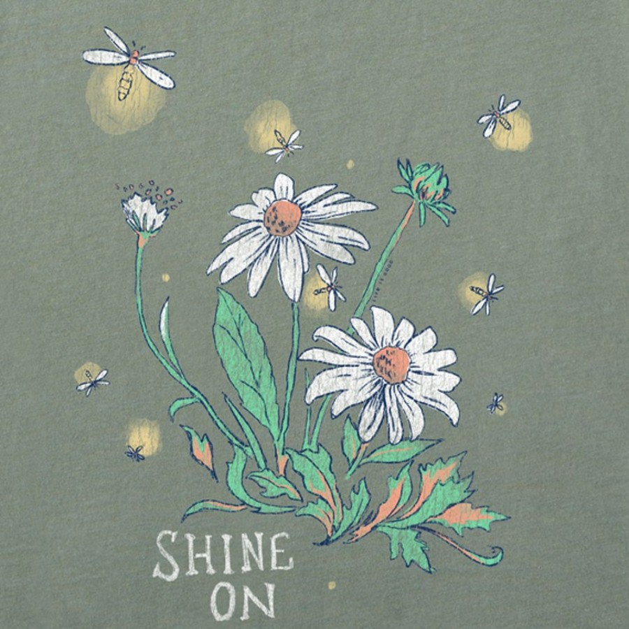 Women Life is Good Graphic Tees | Women'S Dreamy Shine On Daisies Crusher Vee Moss Green