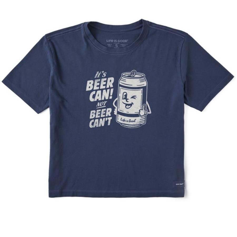 Women Life is Good Boxy Tees | Women'S Matchbook Beer Can Boxy Crusher Tee Darkest Blue