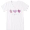 Women Life is Good Graphic Tees | Women'S Watercolor 3 Doodle Hearts Short Sleeve Vee Cloud White