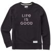 Women Life is Good Sweatshirts & Hoodies | Women'S Branded Clean Patterna Life Is Good Simply True Fleece Crew Jet Black