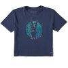 Women Life is Good Boxy Tees | Women'S Stardust World Peace Sign Boxy Crusher Tee Darkest Blue