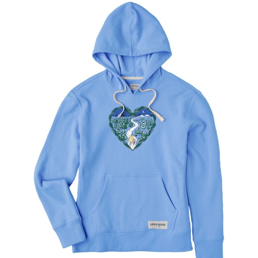 Women Life is Good Sweatshirts & Hoodies | Women'S Storybook Winnie & P Winter Stroll Heart Simply True Fleece Hoodie Cornflower Blue