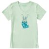 Women Life is Good Graphic Tees | Women'S Bunny Peace Scarf Short Sleeve Vee Sage Green