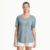 Women Life is Good Graphic Tees | Women'S Detailed Wildflowers Relaxed Fit Slub Tee Smoky Blue