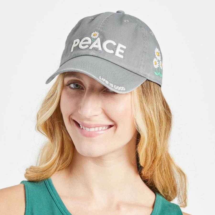 Women Life is Good Hats | Peace Daisies Chill Cap Slate Gray