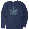 Men Life is Good Graphic Tees | Men'S Twinkling Leaf Mandala Long Sleeve Crusher Tee Darkest Blue